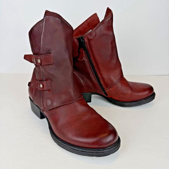 Miz Mooz Shoes - Miz Mooz Biggs Double Buckle Leather Ankle Boots Size EU 36 US 5.5-6 Burgundy